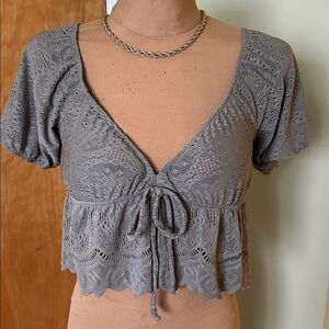Elegant Gray Lace Women Top